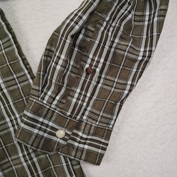 Wrangler Regular Fit Pearl Snap Shirt Mens sz L Green Plaid Western - Picture 4 of 9